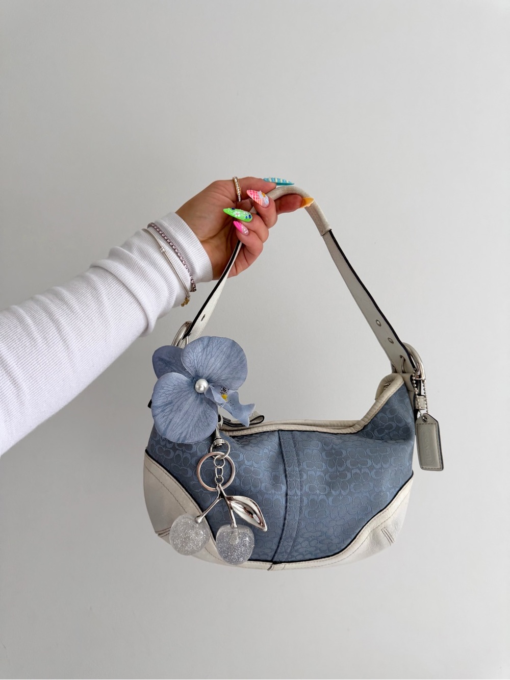 vintage  Coach Baby  Blue Jacquard Canvas Soho Hobo Shoulder Bag